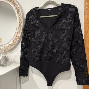 Express Black Lace Long Sleeve Bodysuit